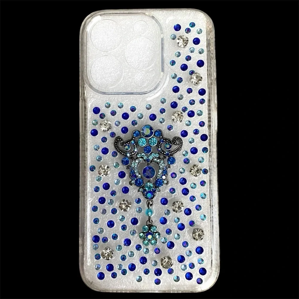 Blue and Silver Rhinestone Vintage Jewel iPhone 15 Pro Case